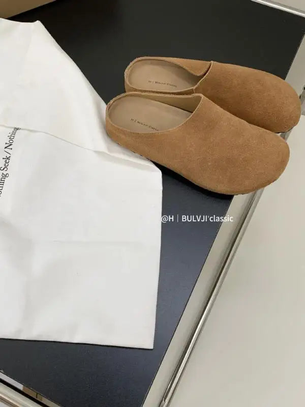 Low Slippers Soft Flock Cover Toe Loafers Slides Platform Comfort Fabric Hoof Heels Rubber PU Rome Shoes Ladie