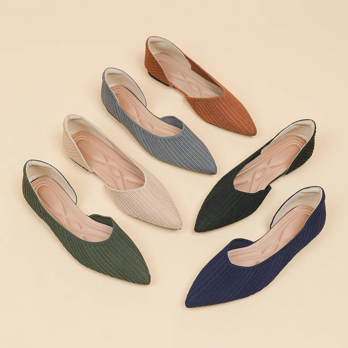 D'orsay Flats Shoes Stretch Soft Ballerinas Loafers Femmes Pointed Toe Slip On Moccasines Fly Weaving Princess Ballets