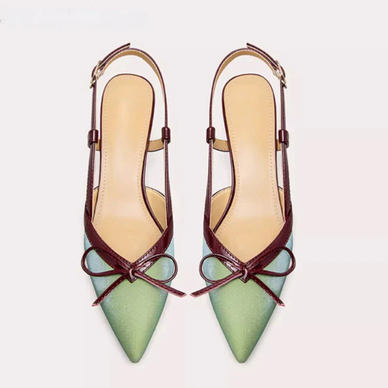 Satin Bow High Heels Pointed Toe Fine High Heel Sandals Muller Pumps Elegant Party