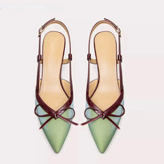 Satin Bow High Heels Pointed Toe Fine High Heel Sandals Muller Pumps Elegant Party