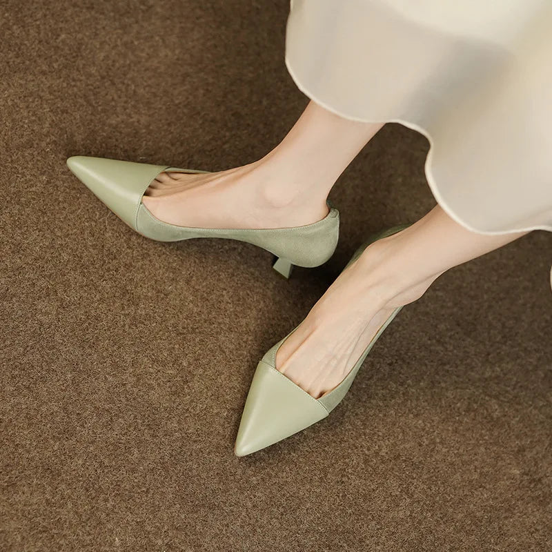 Splicing Shallow Mouth Single Shoes French Pointed Toe Temperament High Heels