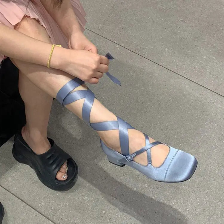 Ballet Elegant Blue Black Pink Heels Round Toe Lolita Mary Janes PumpsFree Shipping Shoes On Offer Sandals 2024