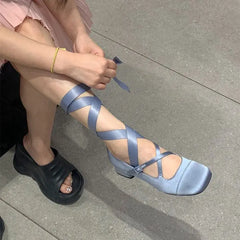 Ballet Elegant Blue Black Pink Heels Round Toe Lolita Mary Janes PumpsFree Shipping Shoes On Offer Sandals 2024