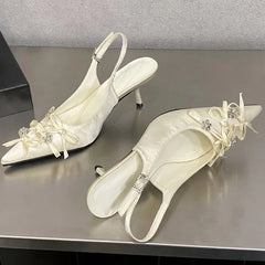 Pointed Toe Thin High Heels Butterfly-knot Elegant Slingback Sandals Party