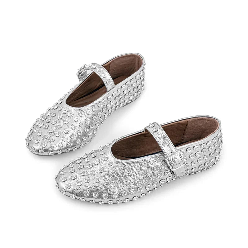 Casual Comfort Flat Mary Jane Single Shoes European and American Rivet Buckle Shoes Dance Shoes