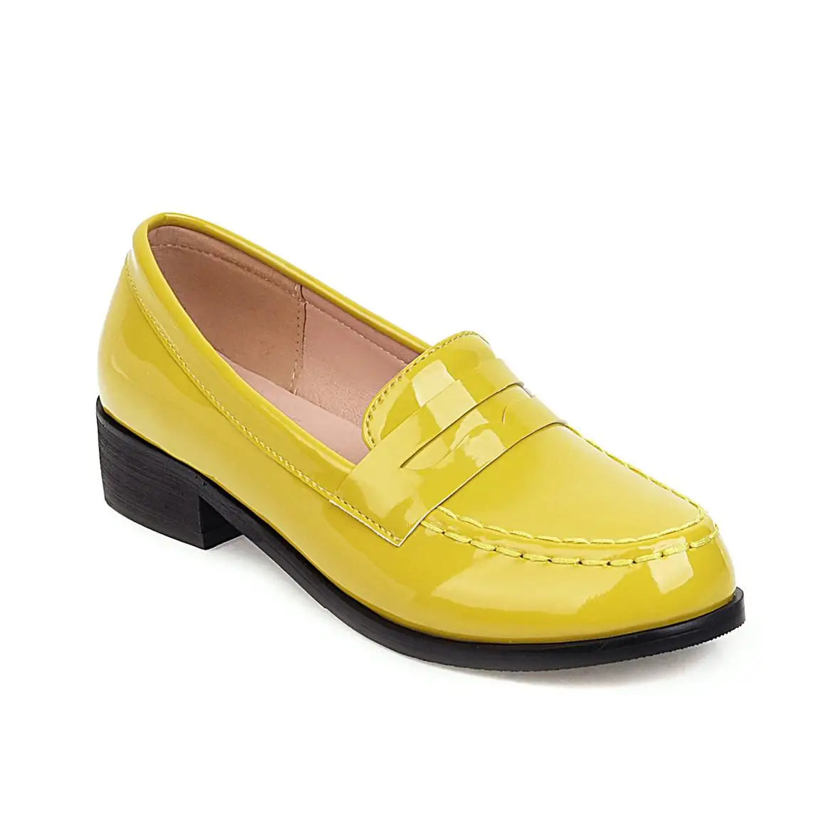 Low Heels Loafers Slip On Patent Leather Casual Daily Work Shoes Purple Black Yellow Plus Size 41 42 43