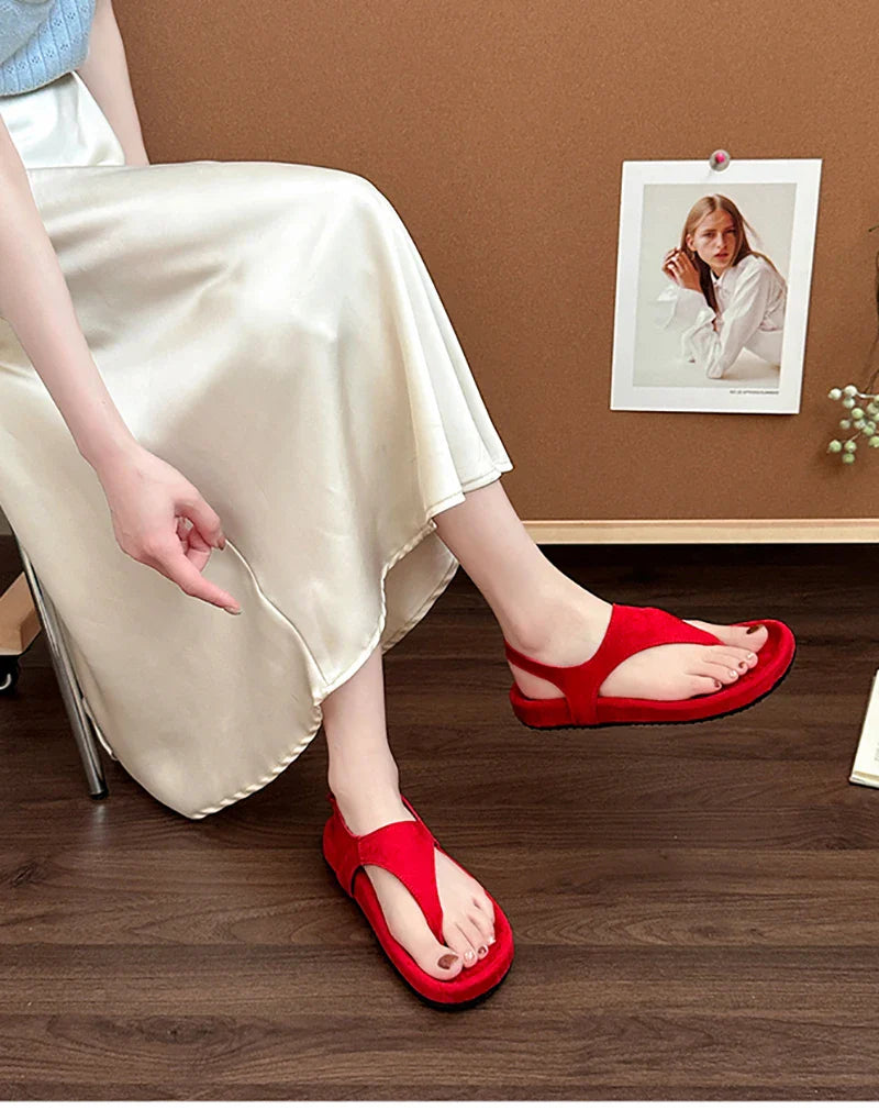 Retro Style Clip Toe Gladiator Sandals Concise Outdoor Beach Vacation Shoes