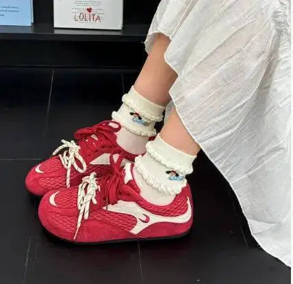 Casual Sneakers Soft Soled Mesh Sneakers Lightweight Breathable Ins Trendy Color Block Japanese Style