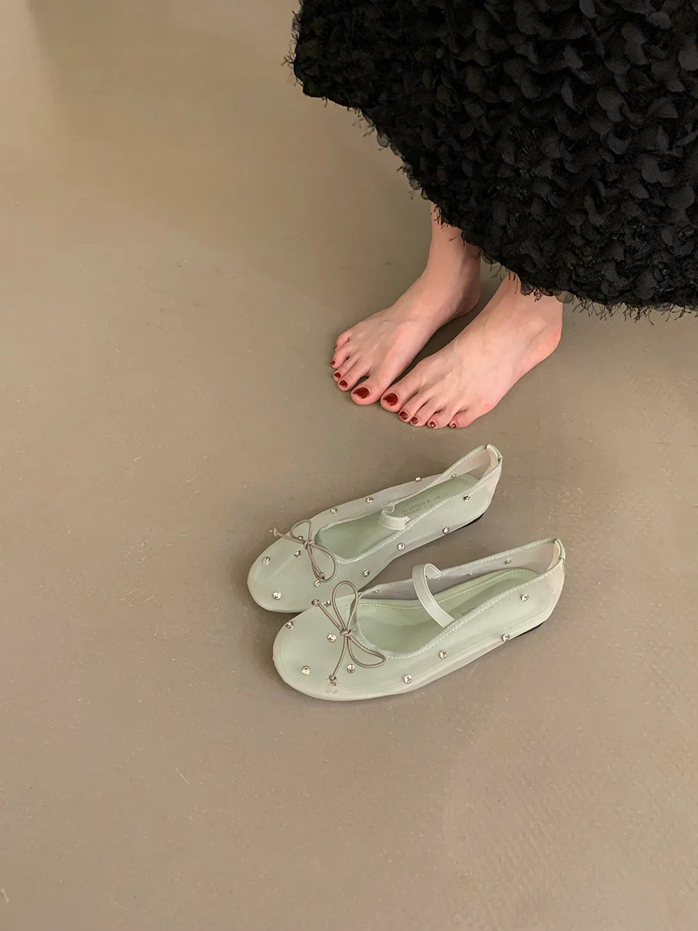 Flat Shoes Mesh Elegant Mary Jane Shoes Soft Sole Outdoor Dress Ballerinas