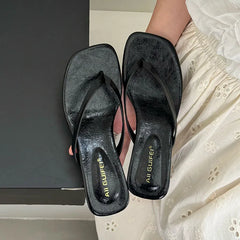 Square Toe 4CM Heels Slippers Slides Sandals Casual Flip flops Thin Heel Slippers