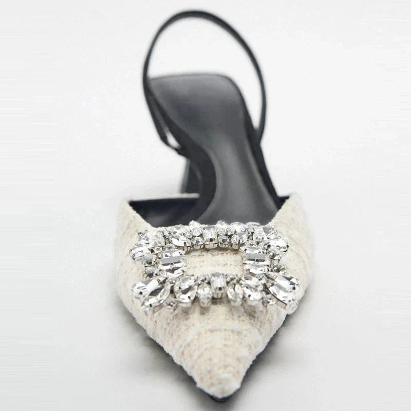 Square Rhinestone Mid Heels Pumps
