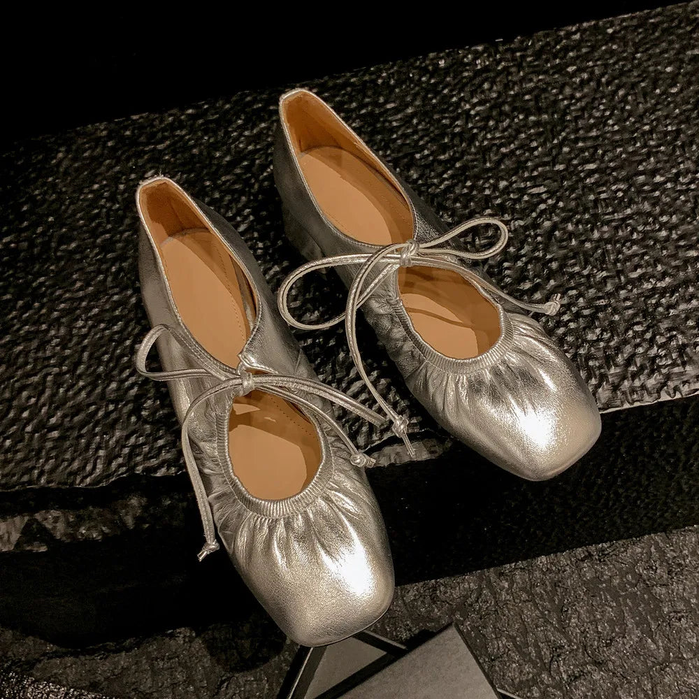 Mature Lace-Up Thick Heels Shoes Woman Office Lady Working Genuine Leather Pumps 2024