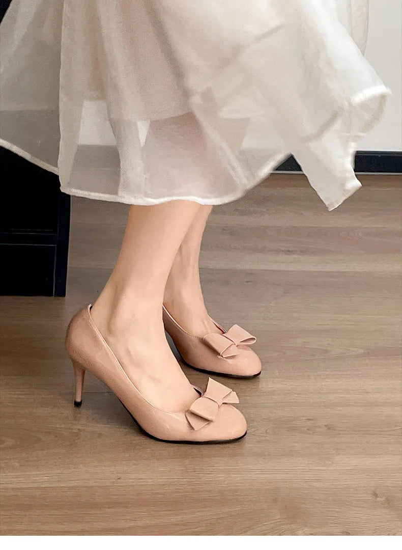 Thin High Heel Mary Jane Shoes Butterfly-knot Slip On Shoes Elegant Stripper Party Dress Pumps