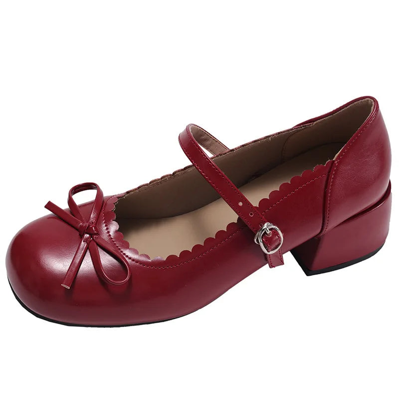 Cute Thick Heel Mary Jane Shoes Concise Outdoor Butterfly-knot Pumps 2026 Leather Single Shoes