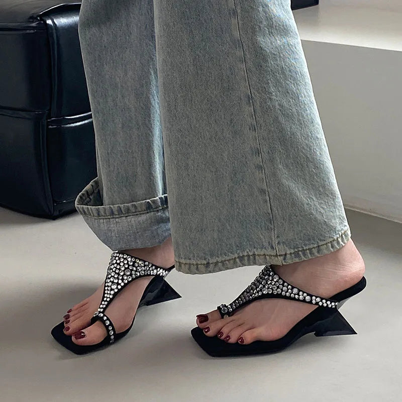 Footwear Wedges Slippers Shoes Rhinestones Heeled Slippers