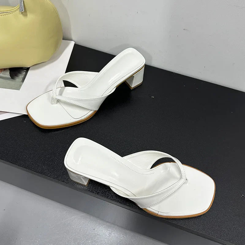 Heeled Slippers Shallow Square Heels Slippers Slides Flip flops Sandals