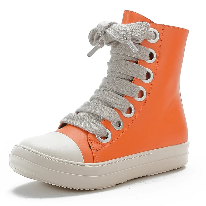 Sneakers High-top Flat Casual Sport Shoes With Thick Lace Up European And American Style Unisex Couple Shoes