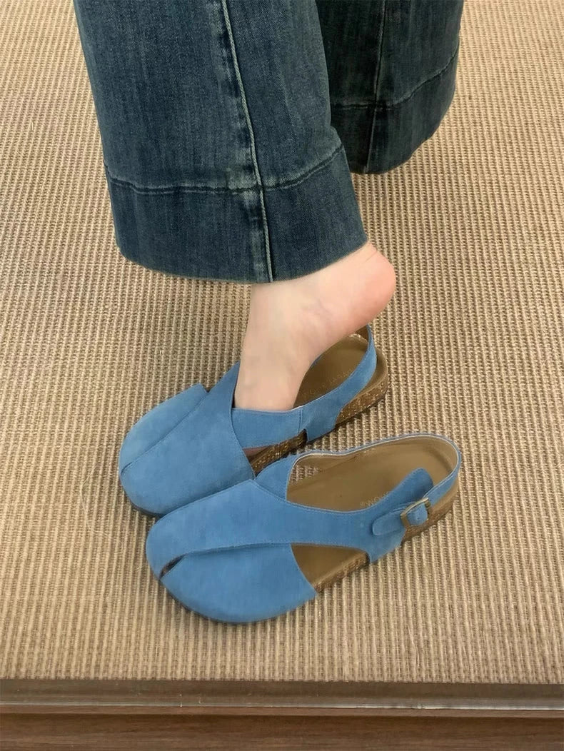 Flats Sandals Platform Shoes Suede Casual Buckle Slippers Brand Walking Slingback Sandalias Mujer