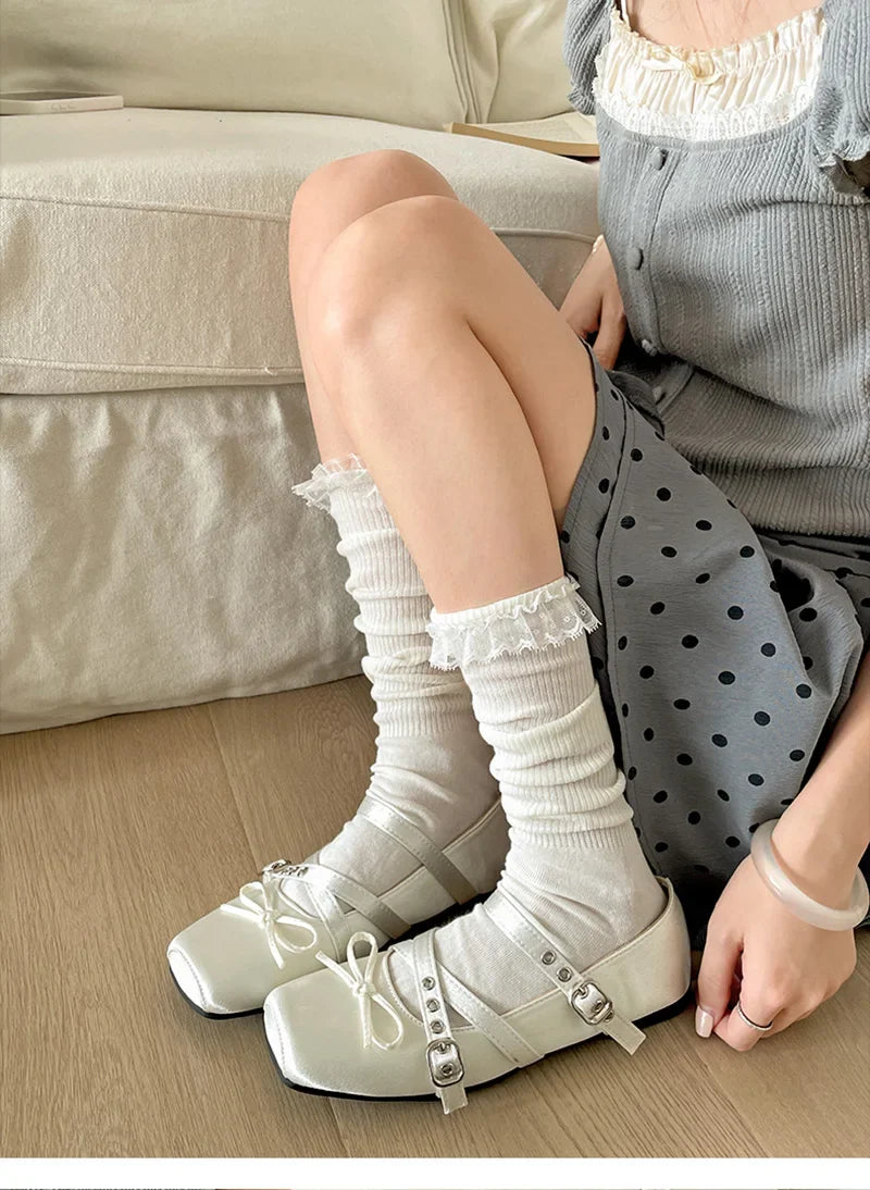 Butterfly-knot Flat Mary Jane Comfort Soft Sole Elegnat Square Toe Dress Ballets Shoes