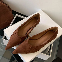 Brand Shoes Pleated Pointed Toe Shallow Slip On Boat Shoes Thin Low Heel Single Shoes