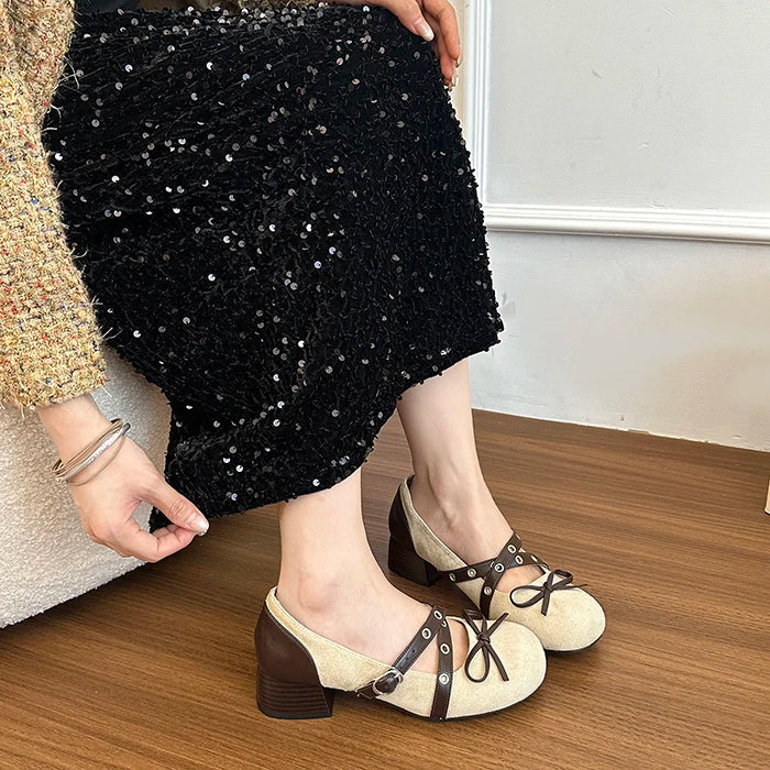 Vintage Thick Heel Mary Jane Shoes Concise Belt Buckle Shoes Elegant Party Dress Pumps