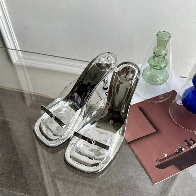 Open-Toe Stiletto Patent-Leather Buckle Sandals French Style High-Heeled Slippers Outdoor Wear Shoes