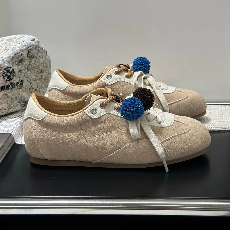 Retro Sporty Thick Bottom Breathable Heightening Shoes Vintage Dequn Round Toe Low Heel Comfortable All Season Shoe