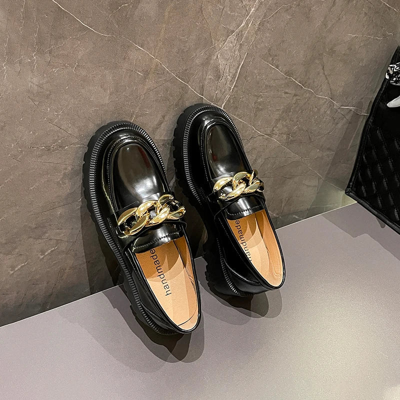 Shoes Relly Leather Loafers Retro Bite Thick-soled Non-slip Round Toe Shoes