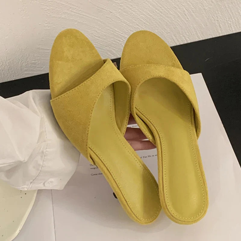 Thin Low Heels Slippers Round Open Toe Beach Casual Sandal Mules Slides Shoes Zapatos De Mujer