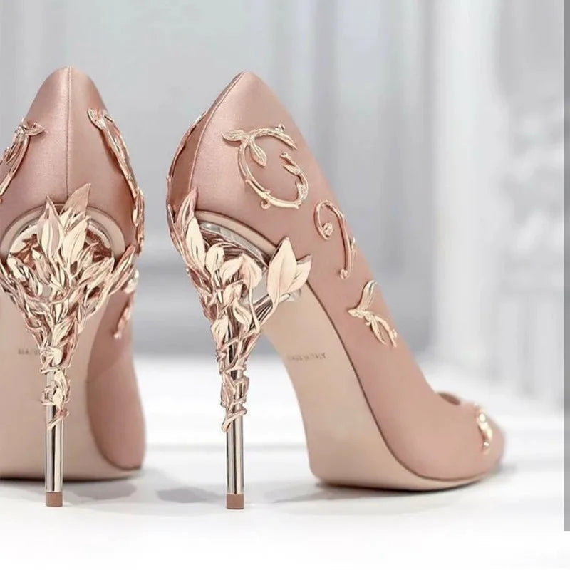 Metallic Accessories Ultra-High Pointed-Toe Pumps Satin Nightclub Shoes Catwalk Stiletto Shaped Heel Wedding Heels