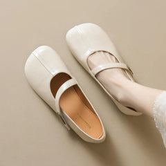 Retro Belt Strap Mary Janes Woman Lolita Flats Shoes Square Toe Cozy Slip On Loafers Solid Pu Leather Mocasines De Mujer
