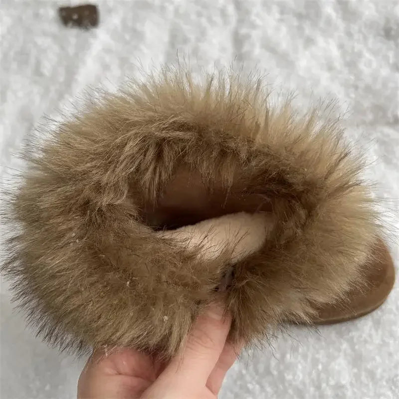 Sweet Lace Decoration Furry Suede Snow Boots Thick Bottom Fluffy Fur Ankle Boots Warm Plush Shoes