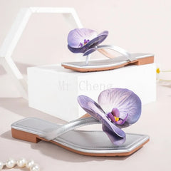 Brand Shoes Elegant Flowers Design Slippers Casual Outer Wear High Heel Slides