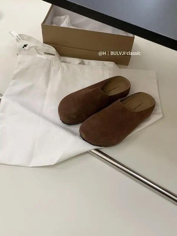 Low Slippers Soft Flock Cover Toe Loafers Slides Platform Comfort Fabric Hoof Heels Rubber PU Rome Shoes Ladie