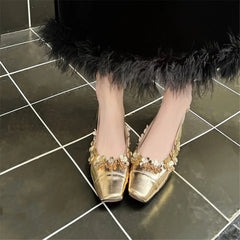 Genuine Leather Pumps FLowers Decoration Party Wedding Shoes Woman Slingbacks Pumps