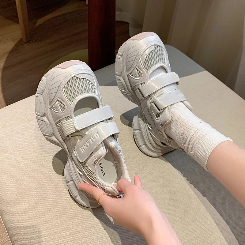 Sandals Thick Bottom Hollow Head Patch Color Sports Shoes Casual Increase Breathable Non-slip Shoes