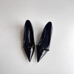 Lamb Skin Mary Janes Pointed Toe Low Heel Slip-On Shoes French Elegance Butterfly Knot
