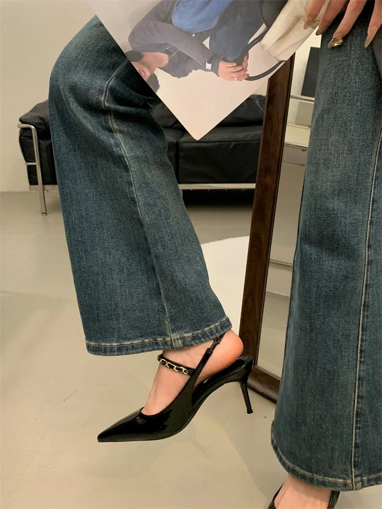 Street Style Rivet Pointed Toe Sandals Buckle Strap Thin Heels Party Prom Stripper Shoes