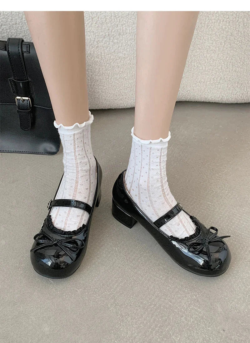 Round Toe JK Mary Jane Shoes Concise Outdoor Butterfly-knot Pumps Leather Shoes