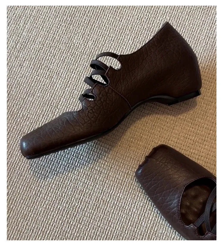 Sheepskin Square Toe Slip-on Pumps Elastic Band Cross Strap Wedge Med Heel Casual Daily Dress Heels Shoes Fashion
