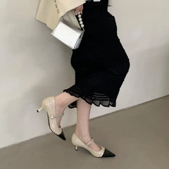 Pointed Toe Thin High Heel Shoes Design Buckle Metal Decoration Elegant Banquet Mary Jane Shoes