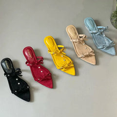 Footwear Pointed Toe Wedges Slippers Slides Butterfly-Knot Heeled Sandals