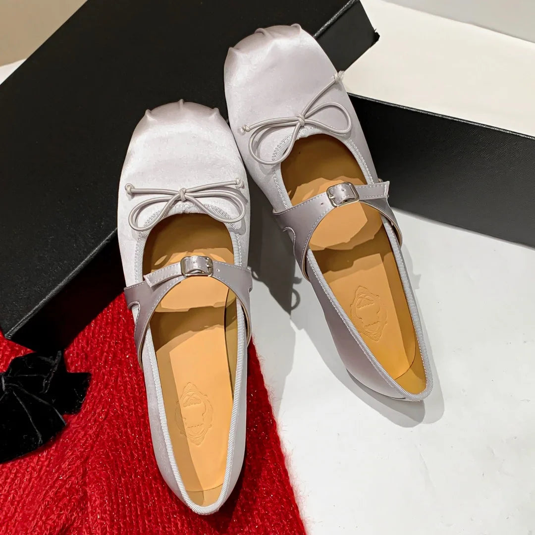 genuine leather round toe slip-on Mary Jane ballet flats sweet bowtie high quality soft comfortable ballerinas shoes hot