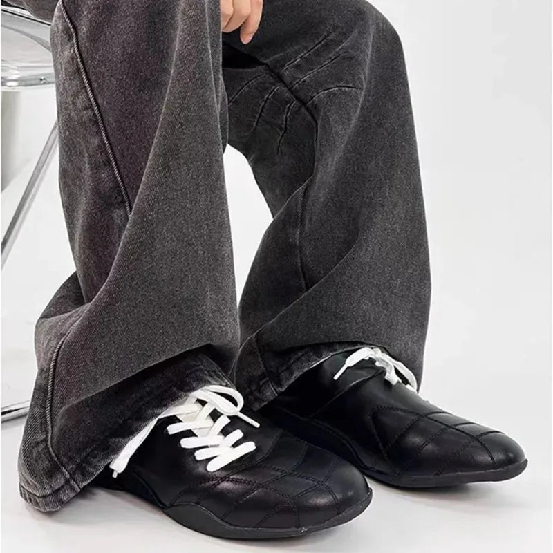 Black Casual football Style Sneakers Flats Chic Shoelaces Comfy Walking Shoes Woman Trainers High Quality