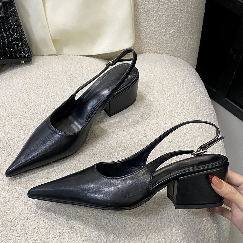 Pumps Pointed Toe Square Heels Elegant Mule Shoes Zapatos De Mujer