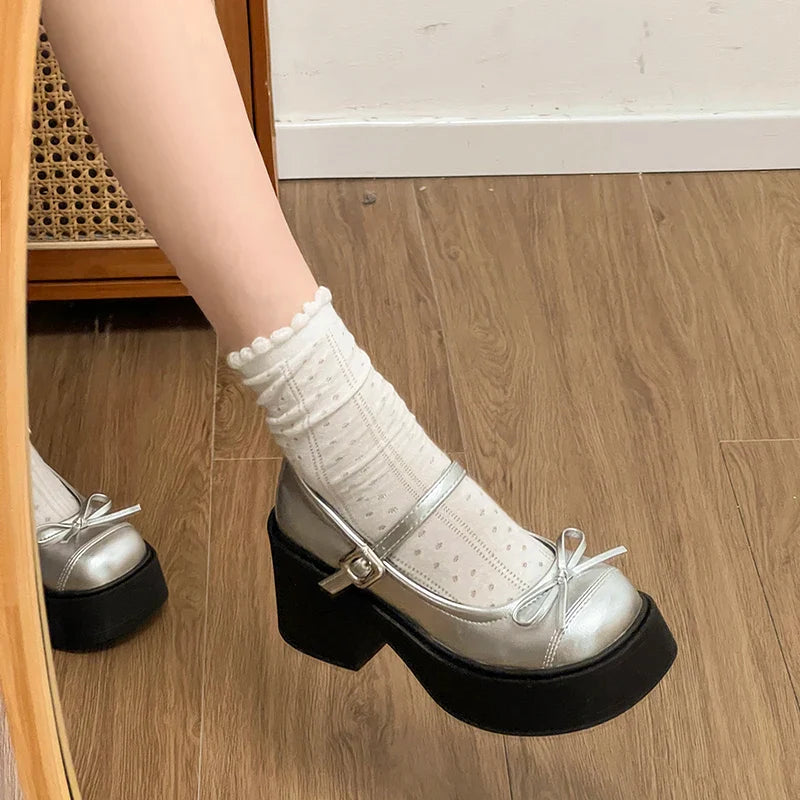 Platform Thick High Mary Jane Shoes Banquet Party Pumps Elegant Dress Leather Shoes