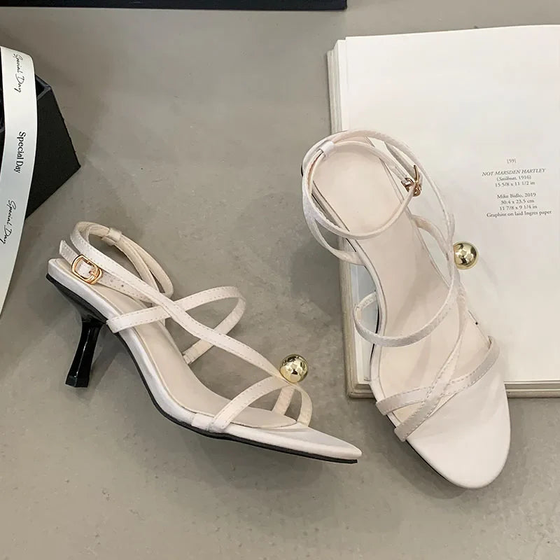 Ankle Strap Thin Heels Sandals Shoes Round Toe Footwear Party High Heels Sandals