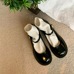 Lolita Shoes Beige High Heels Brief Pumps Round Toe Chunky Sandals Lace-Up Slip On Clogs