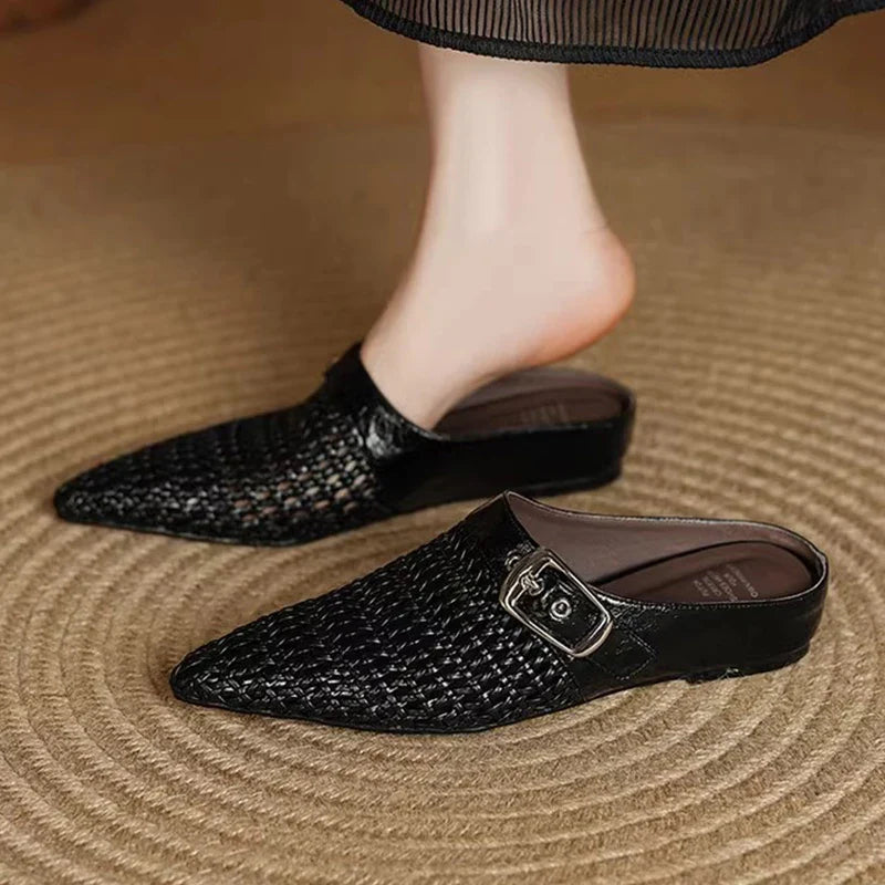 Weave Pointed Toe Slippers Flats Mules Shoes Dress Slingback Shoes Casual Flip Flops De Woman