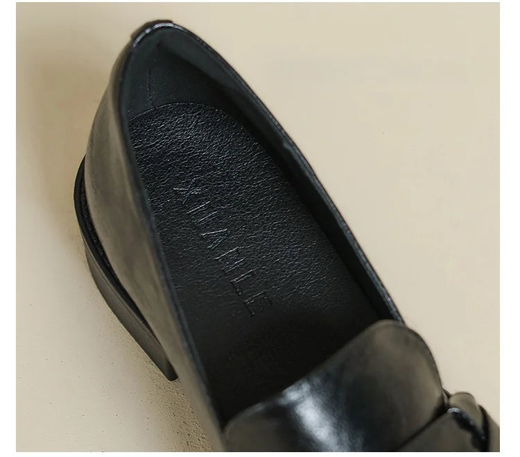 Cow Leather Metal Buckle Slip On Flat Shoes High Quality Comfortable Loafers Casual Versatile Daily Famale Shoes